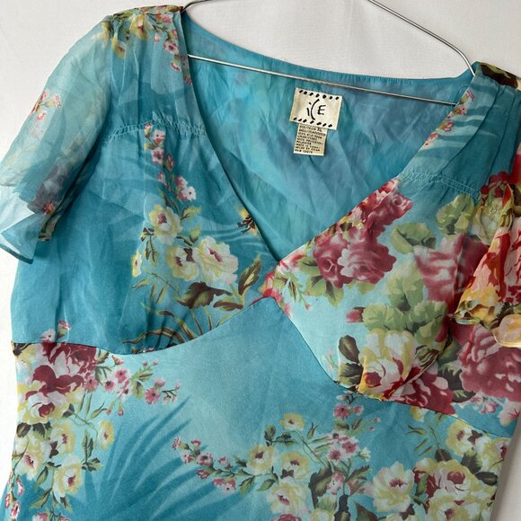 ICE Silk Baby Doll Floral Y2K Flutter Sleeve Fairycore Top XL - Picture 3 of 5